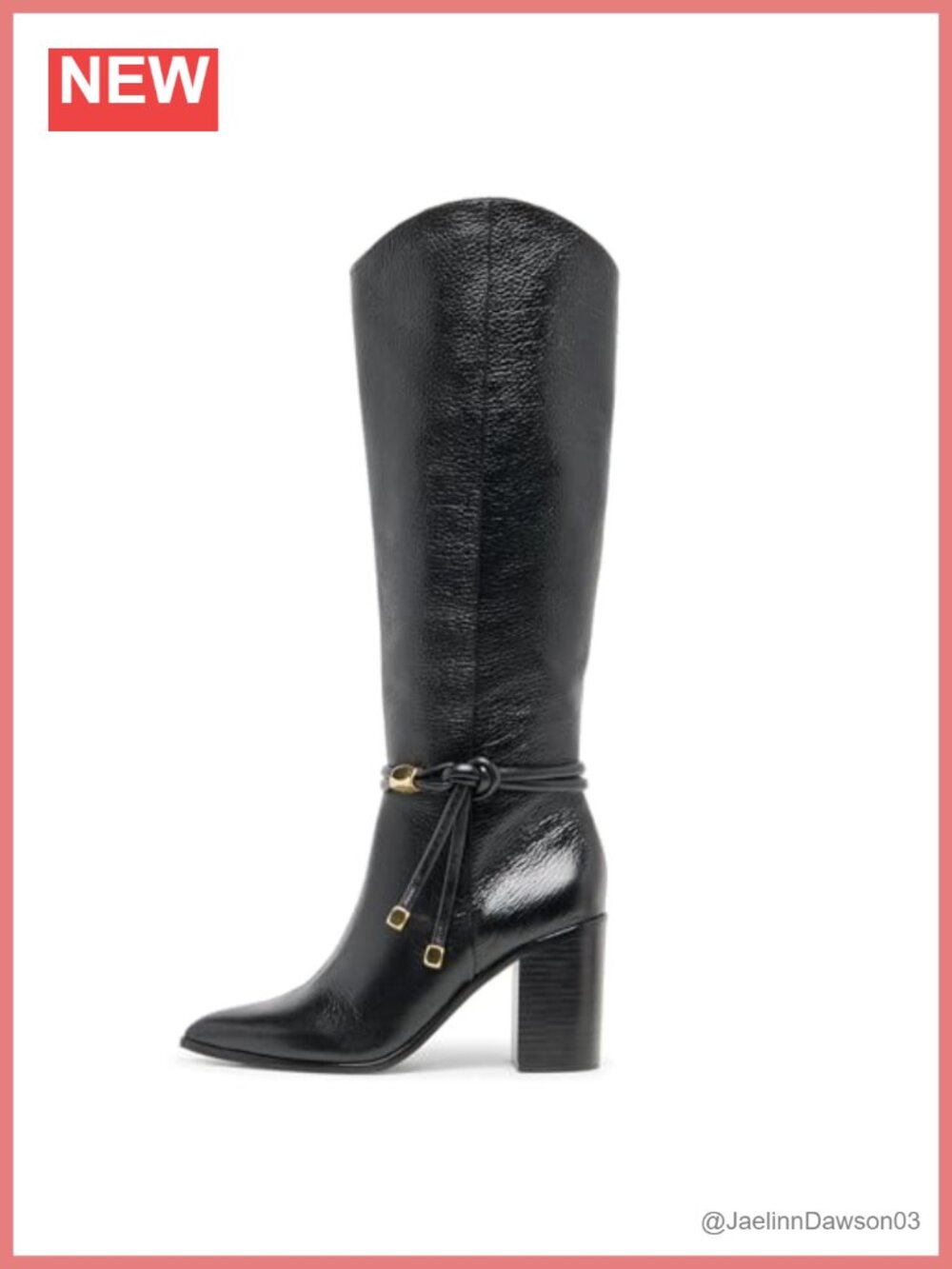 Suede Knee High Boots Strap Pointed Toe Chunky Block Heel Side Zipper Western